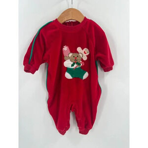 Vintage‎ Betti Terell 3M Baby Sleeper Red Velour Bear Gingerbread Holiday Zip-Up